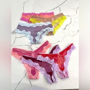 NWT Victoria’s Secret Tease Mesh Lace Trim Cheeky Panty and thong panty set of 6